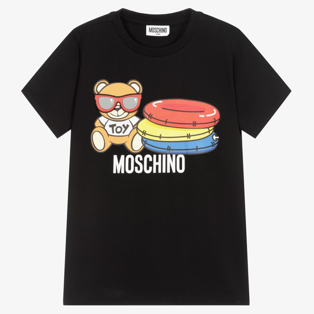 Moschino Kid-Teen - Черная футболка с медвежонком для подростков | Childrensalon