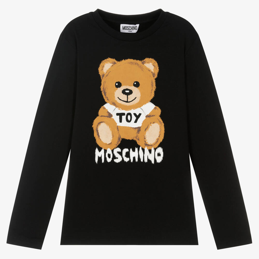 Moschino Kid-Teen - Черный топ с медвежонком для подростков | Childrensalon
