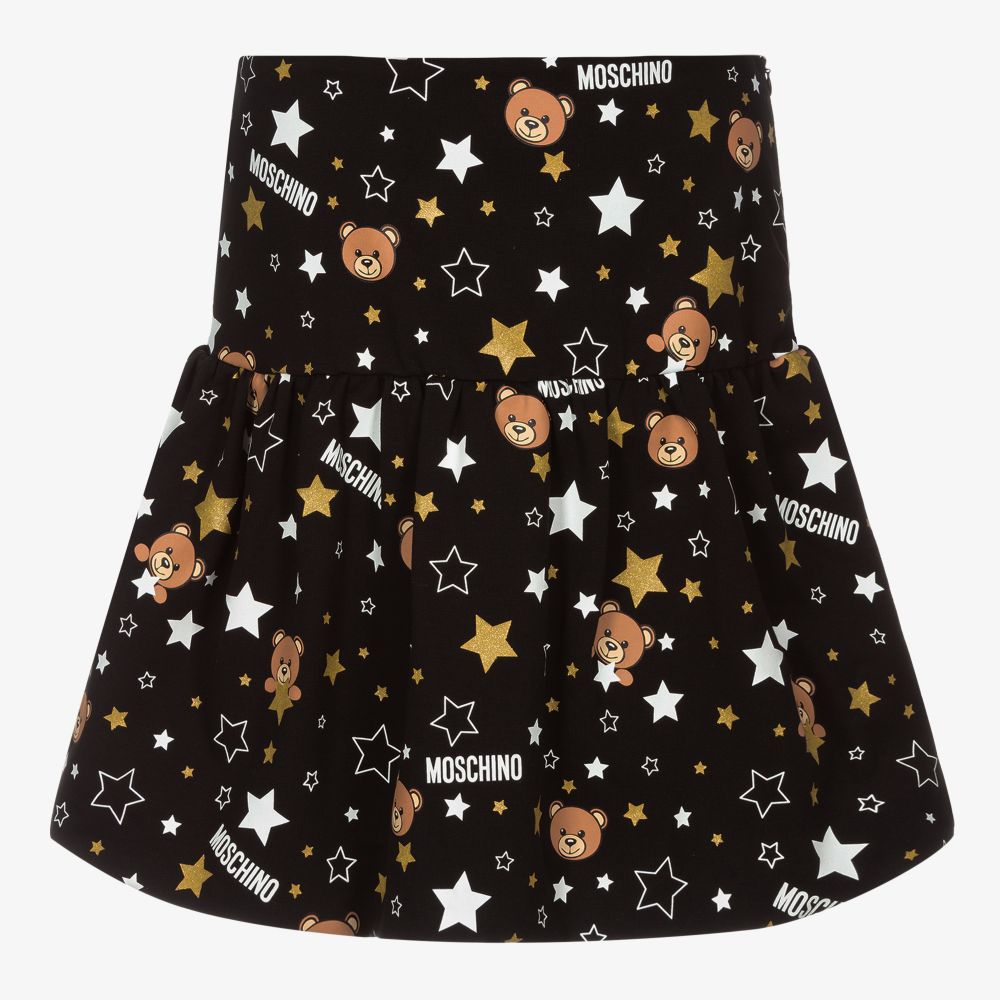 Moschino Kid-Teen - Черная юбка с медвежатами и звездами для подростков | Childrensalon