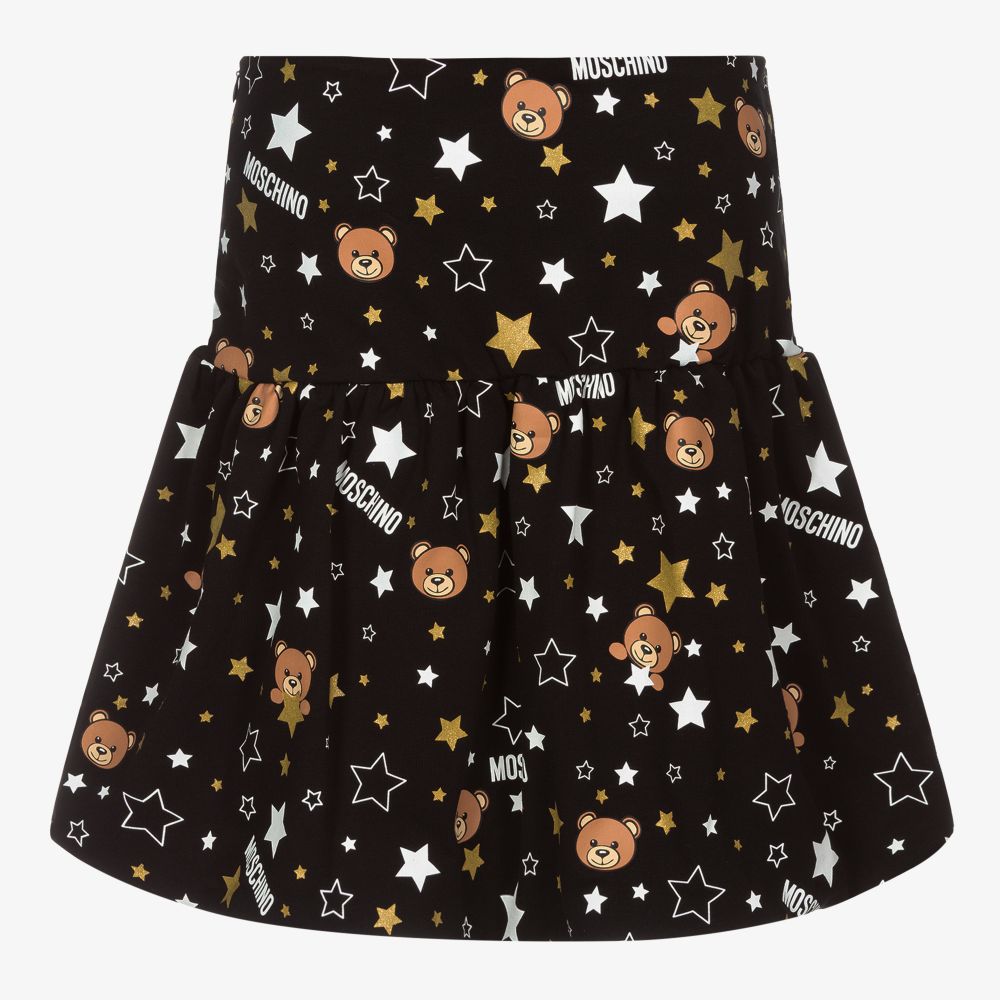 Moschino Кид-Тин-Черная юбка с медвежатами и звездами для подростков | Childrensalon Outlet