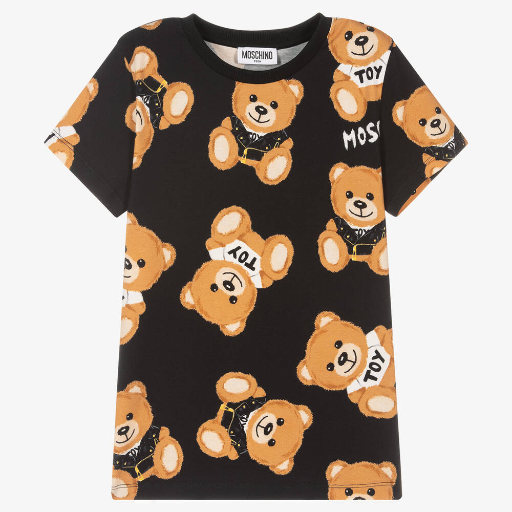 Moschino Kid-Teen - Черная футболка с медвежатами для подростков | Childrensalon
