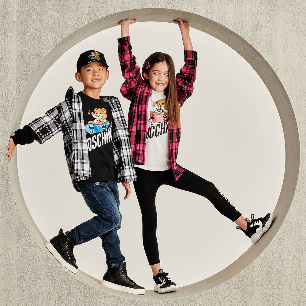 Moschino Кид-Тин-Черно-белые кожаные кроссовки | Childrensalon Outlet