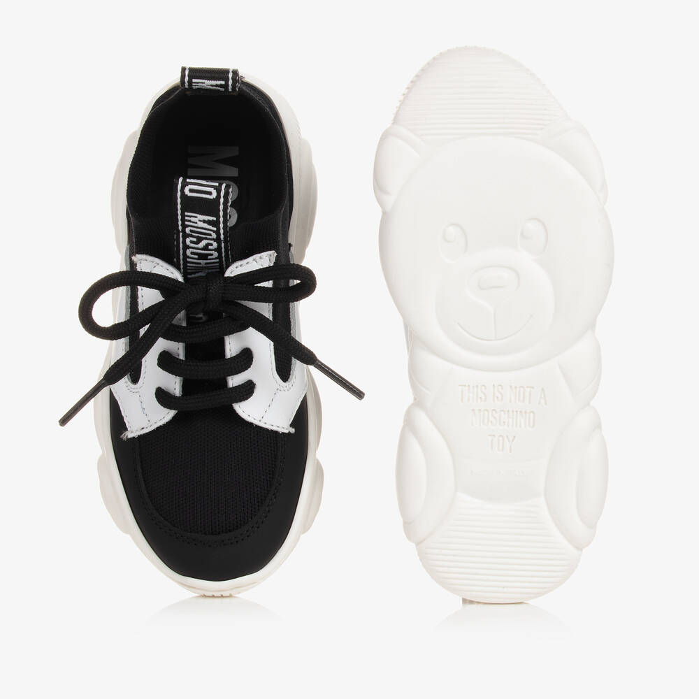 Moschino Кид-Тин-Черно-белые кожаные кроссовки | Childrensalon Outlet