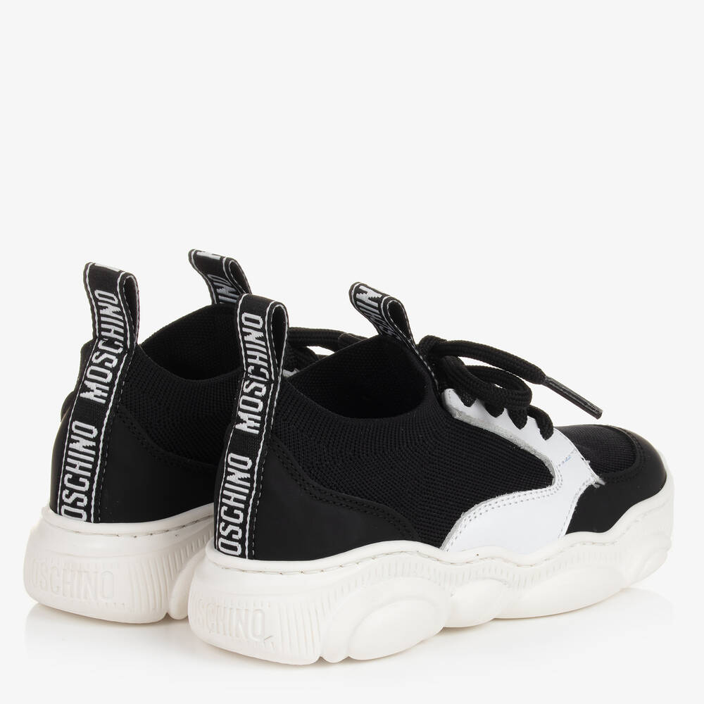 Moschino Кид-Тин-Черно-белые кожаные кроссовки | Childrensalon Outlet