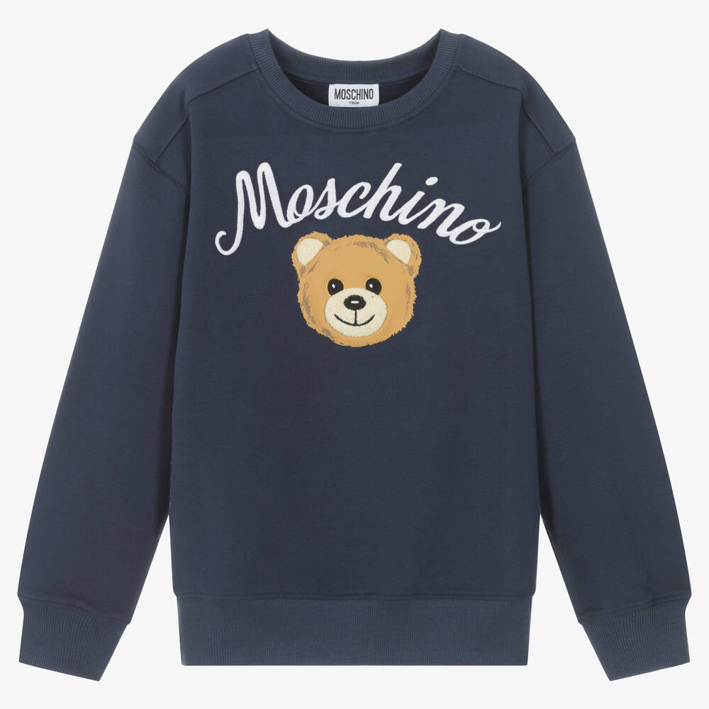 Moschino Kid-Teen - Синий свитшот из букле с медвежонком | Childrensalon