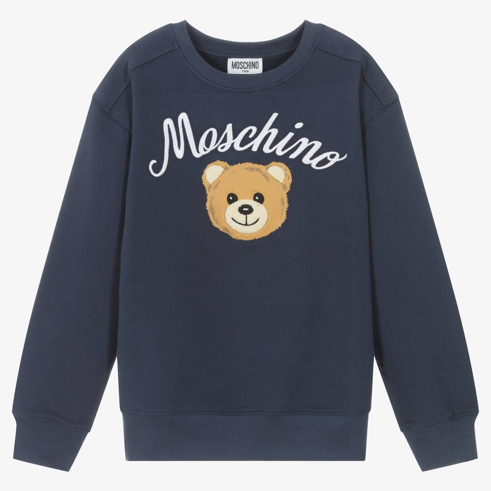 Moschino Kid-Teen - سويتشيرت تينز قطن جيرسي أزرق بطبعة تيدي بير | Childrensalon