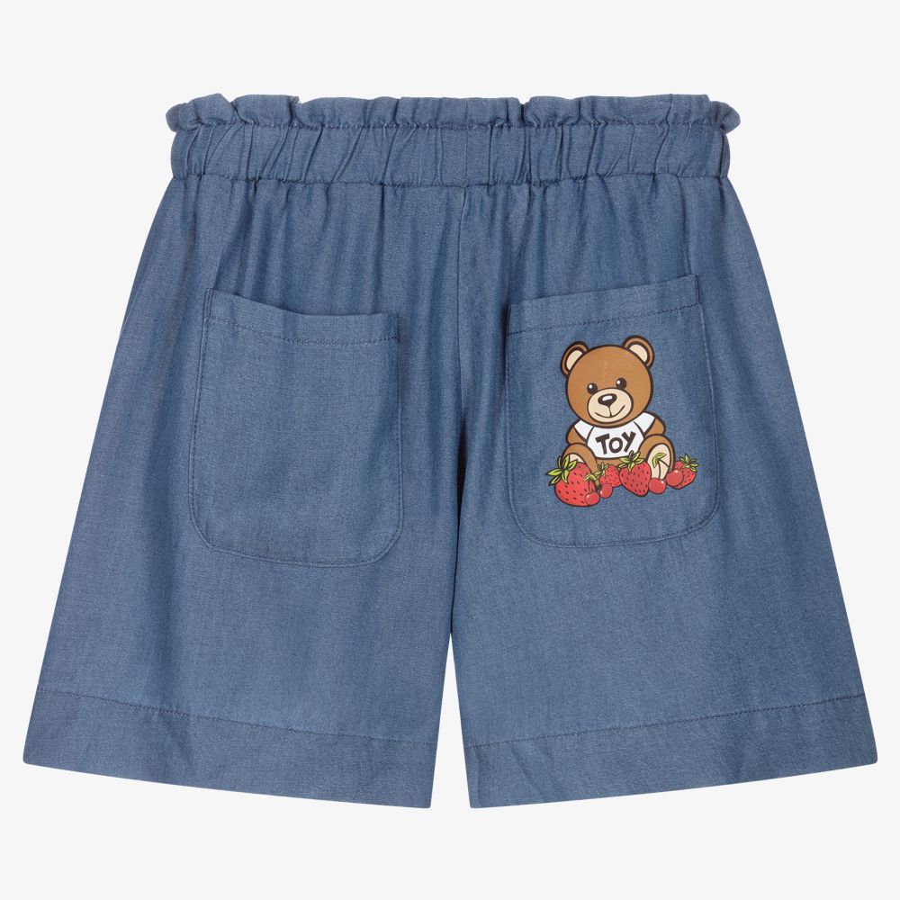 Moschino Kid-Teen-Teen Blue Chambray Logo Shorts | Childrensalon Outlet