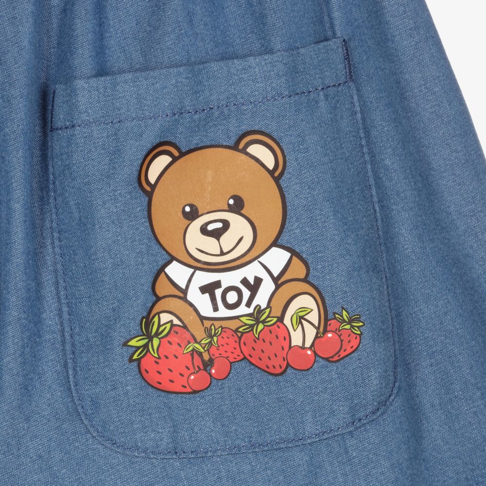Moschino Kid-Teen-Teen Blue Chambray Logo Shorts | Childrensalon Outlet