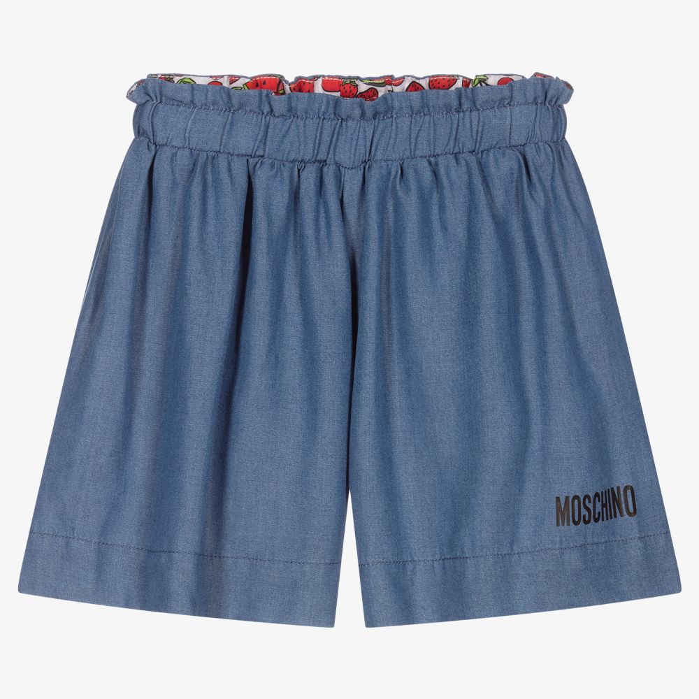 Moschino Kid-Teen - Teen Blue Chambray Logo Shorts | Childrensalon
