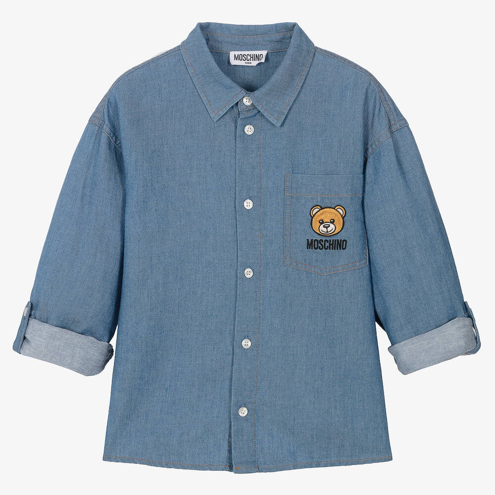 Moschino Кид-Тин-Teen Blue Chambray Shirt | Childrensalon Outlet