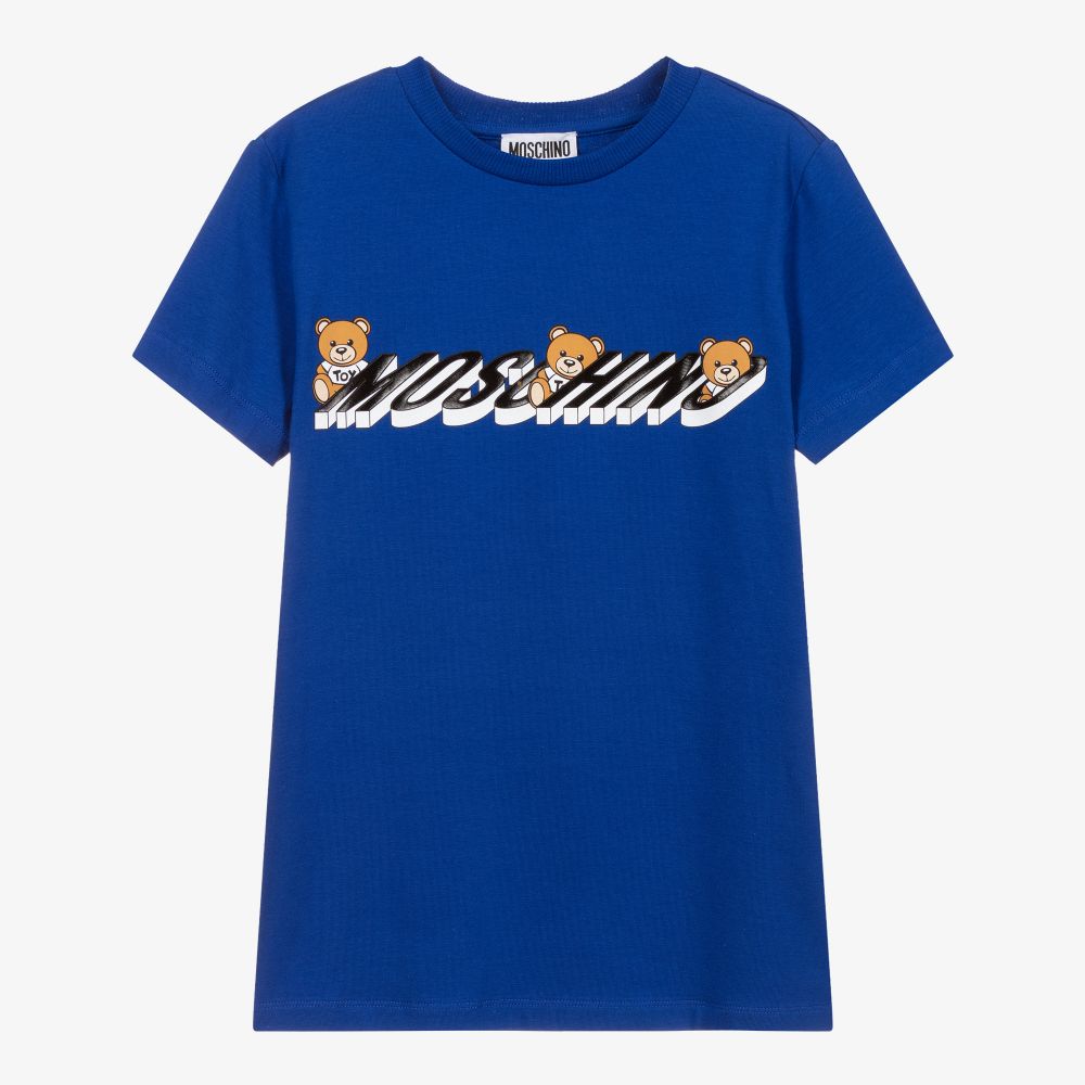 Moschino Kid-Teen - Teen Blue Cotton Logo T-Shirt | Childrensalon