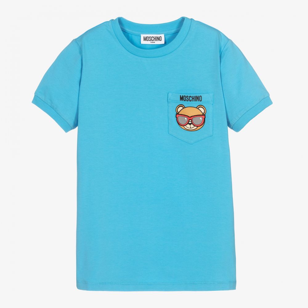 Moschino Kid-Teen - Teen Blue Cotton Logo T-Shirt | Childrensalon