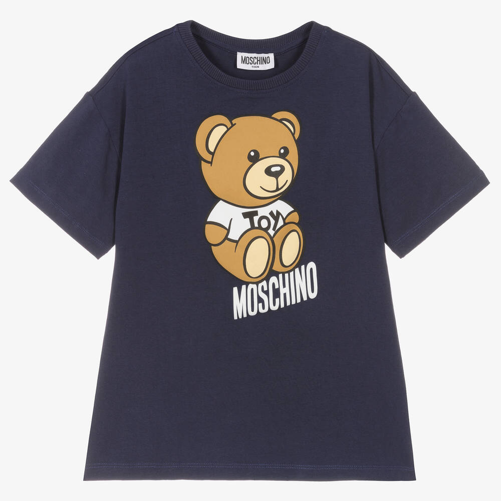 Moschino Kid-Teen - Teen Blue Cotton Teddy Bear Logo T-Shirt | Childrensalon