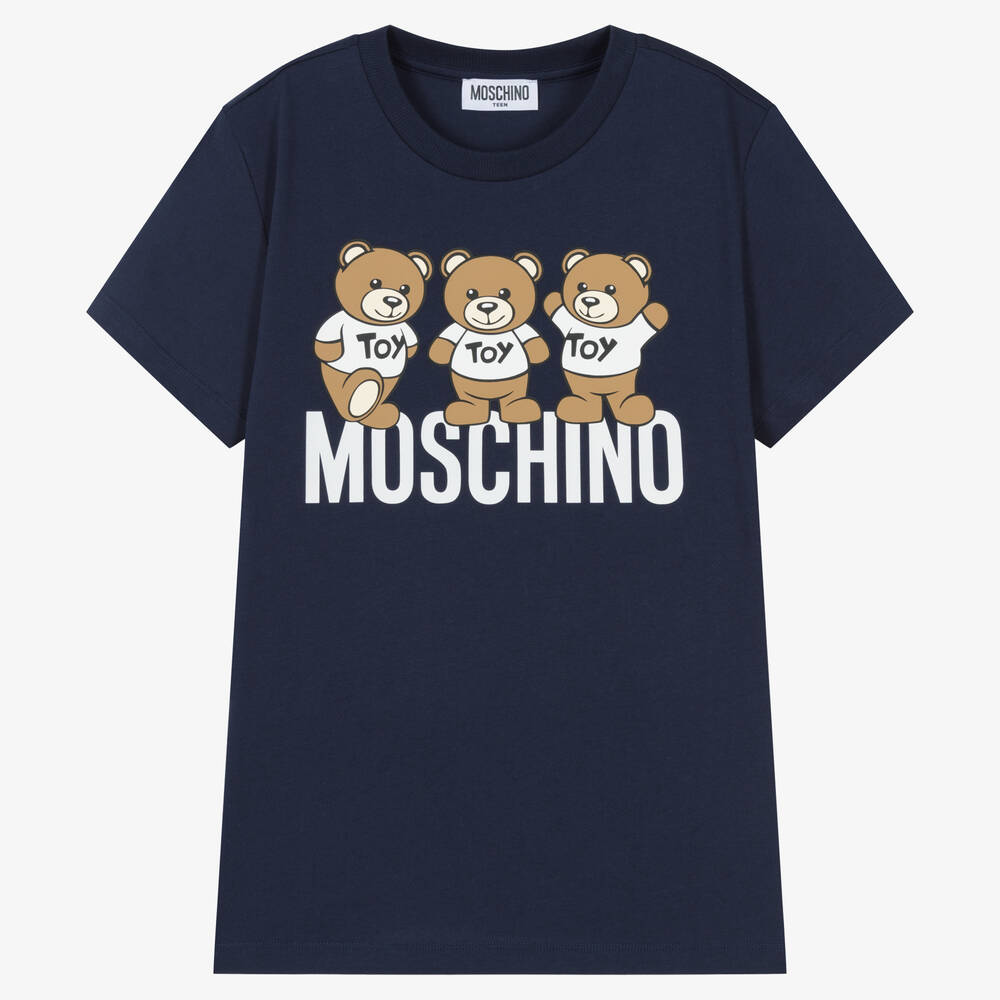 Moschino Kid-Teen - Синяя хлопковая футболка с медвежатами | Childrensalon
