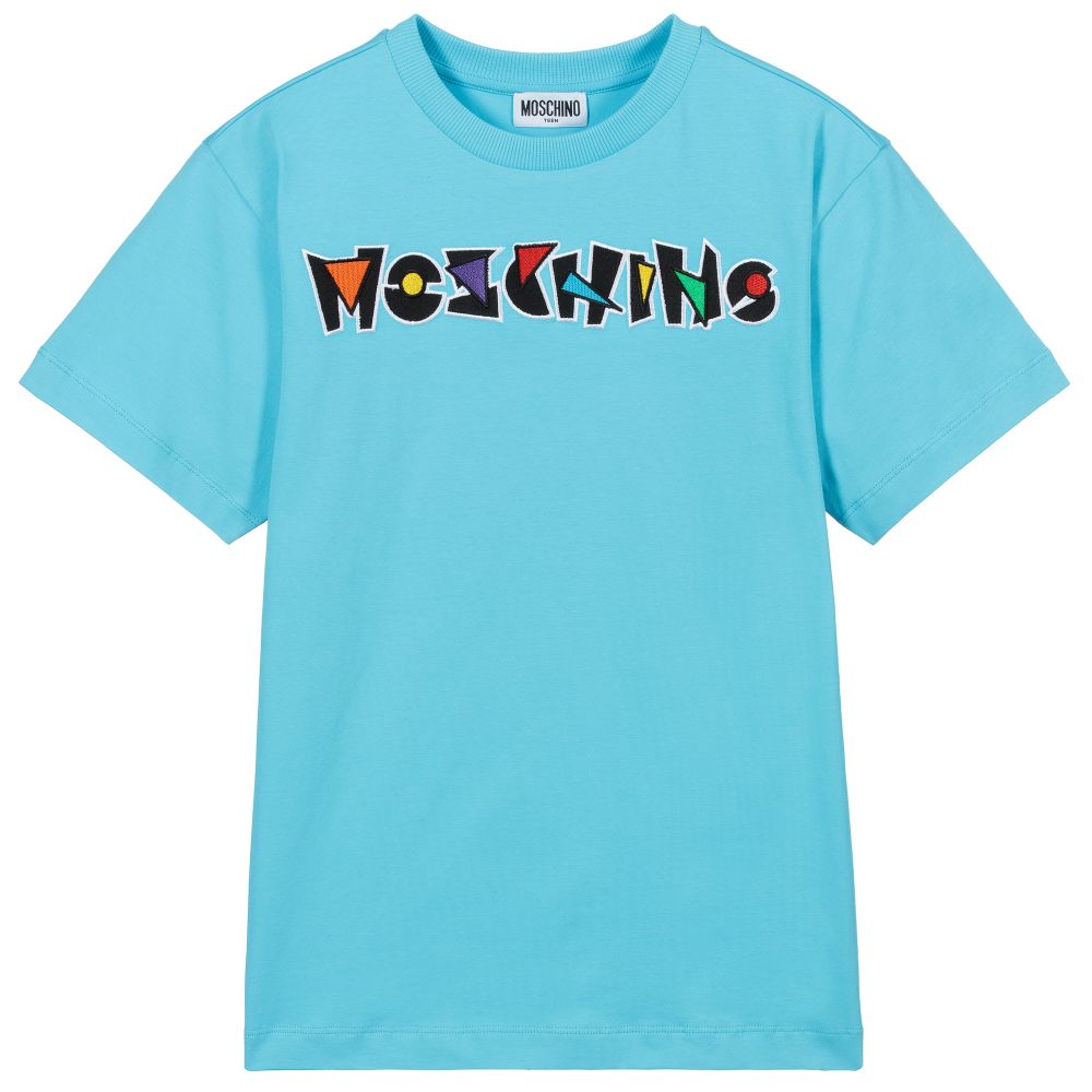 Moschino Kid-Teen - تيشيرت تينز قطن جيرسي مطرز لون أزرق | Childrensalon