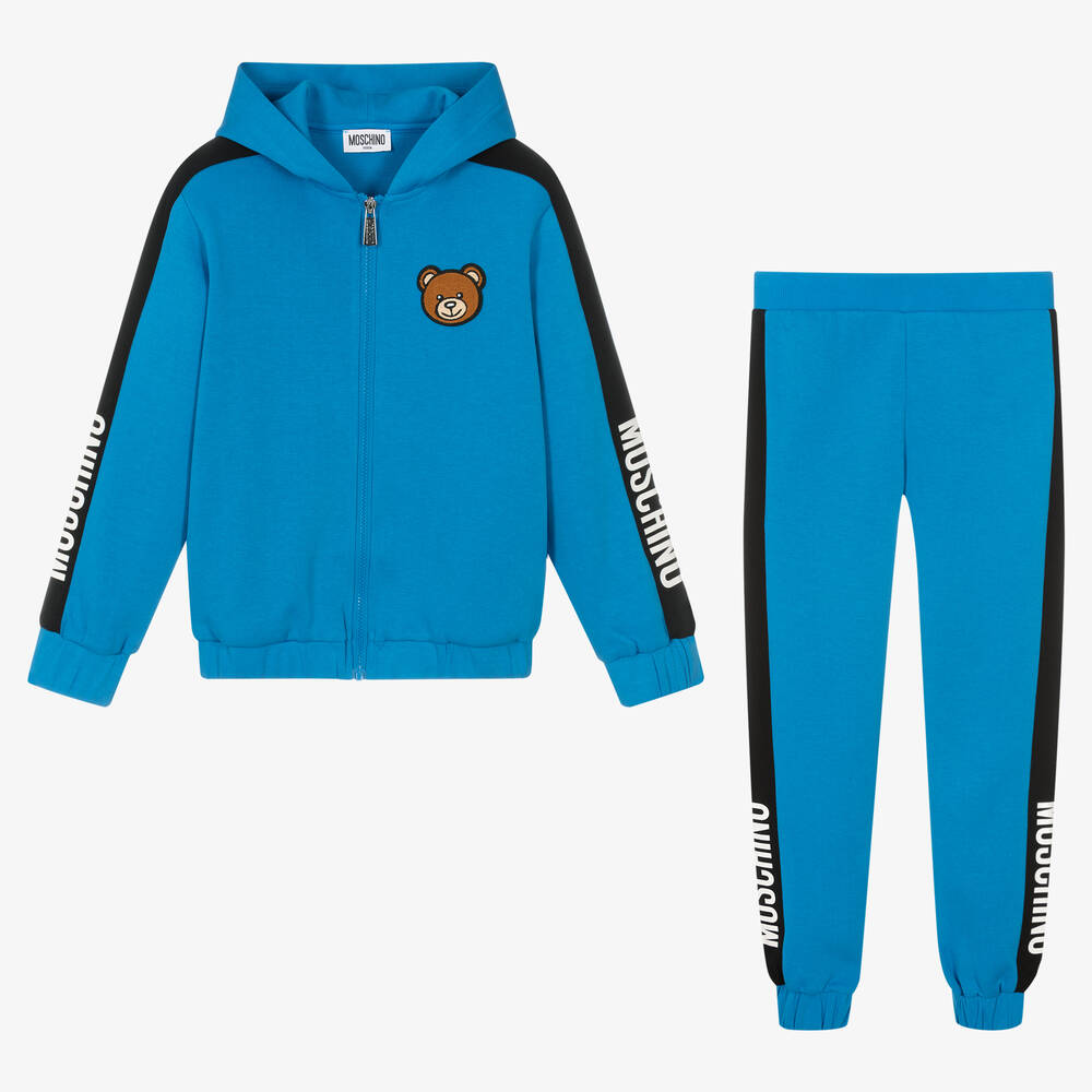 Moschino Kid-Teen - Синий спортивный костюм с лампасами | Childrensalon