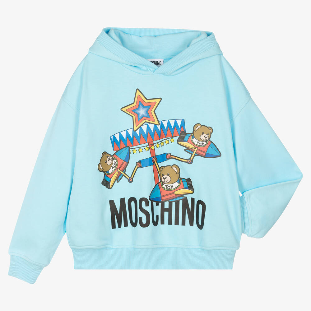 Moschino Kid Teen Teen Blue Teddy Bear Ride Hoodie