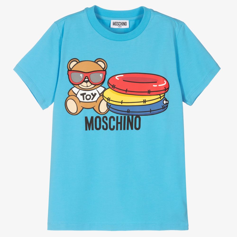 Moschino Kid-Teen - Голубая футболка с медвежонком для подростков | Childrensalon