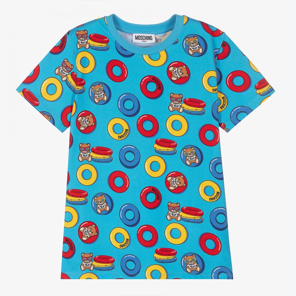 Moschino Kid-Teen - Голубая футболка с медвежатами для подростков | Childrensalon