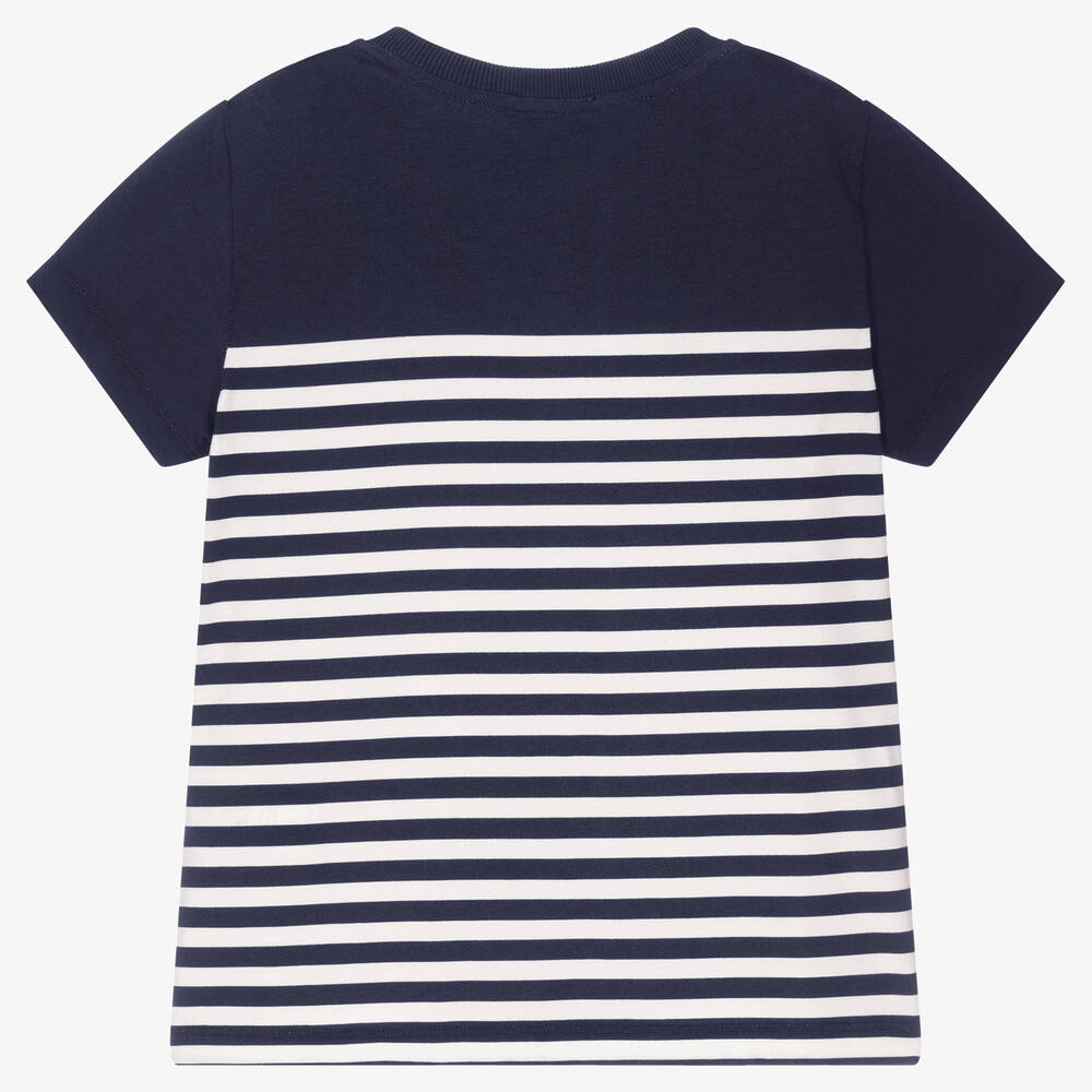 Moschino Kid-Teen-Teen Blue & White Striped Logo T-Shirt | Childrensalon Outlet