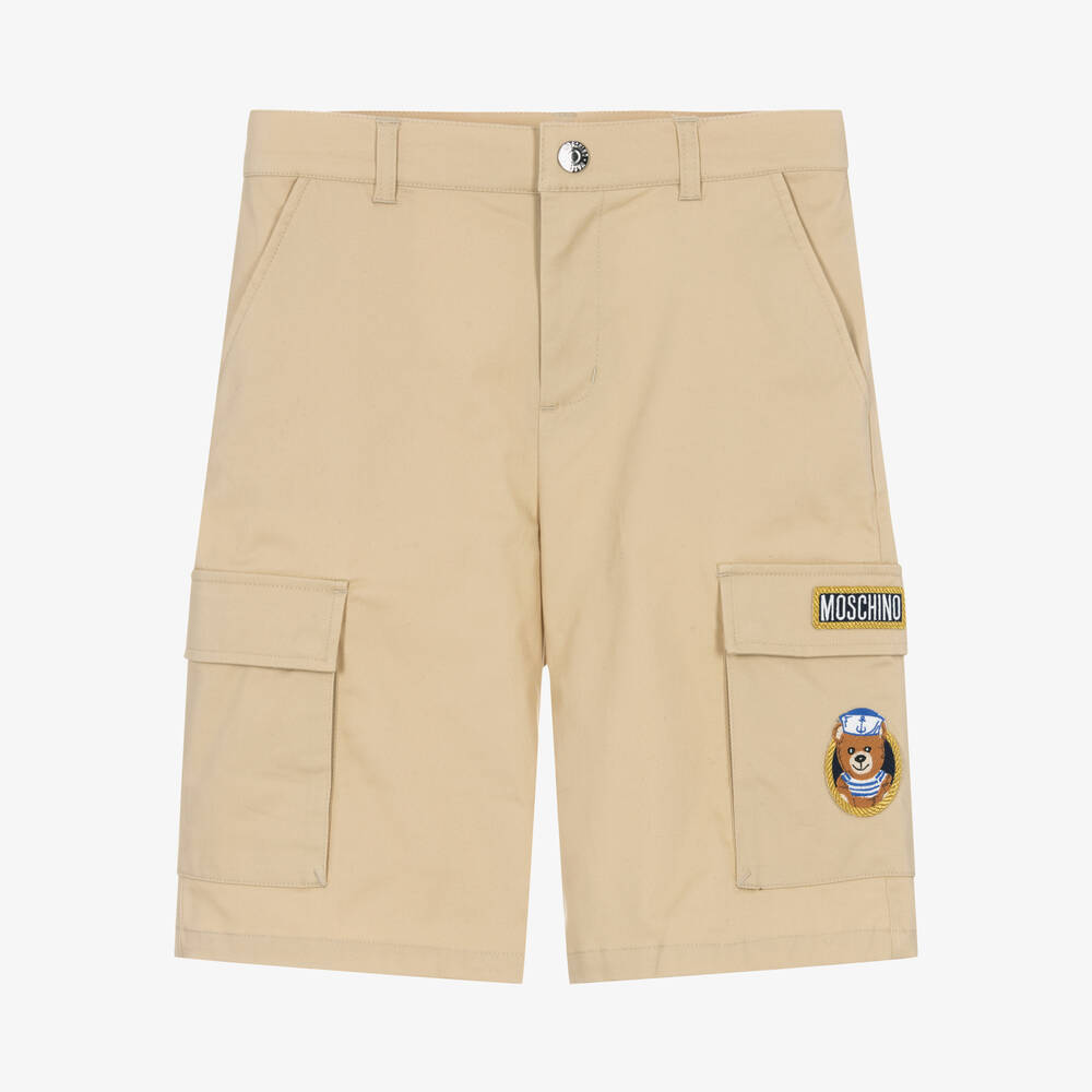 Moschino Kid-Teen-Teen Boys Beige Cotton Cargo Logo Shorts | Childrensalon Outlet