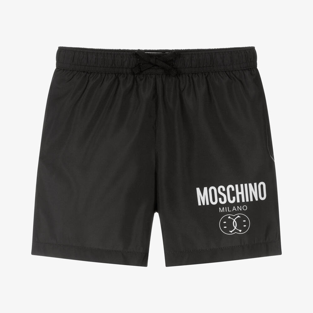 Moschino Kid-Teen - Teen Boys Black Double Smiley Logo Swim Shorts | Childrensalon