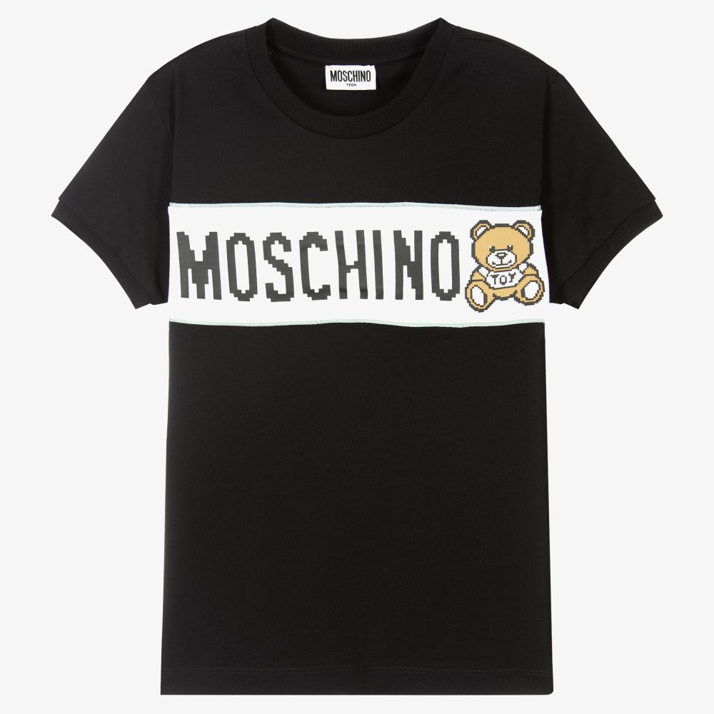Moschino Kid-Teen - Черная футболка для мальчиков-подростков | Childrensalon