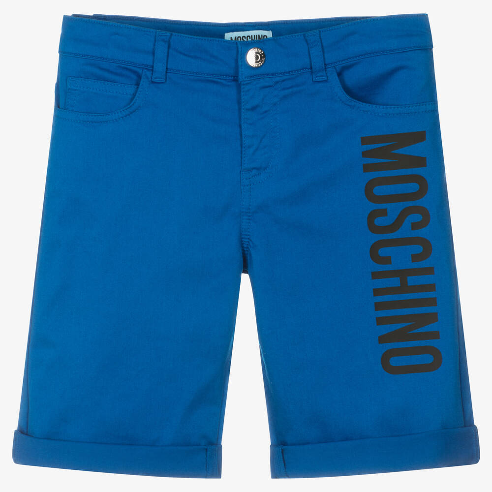 Moschino Kid-Teen - Teen Boys Blue Cotton Logo Shorts  | Childrensalon