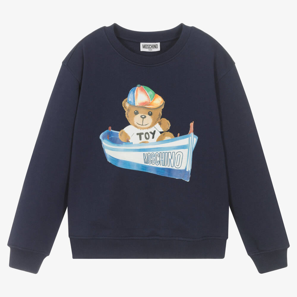Moschino Kid-Teen - Teen Boys Blue Cotton Logo Sweatshirt | Childrensalon