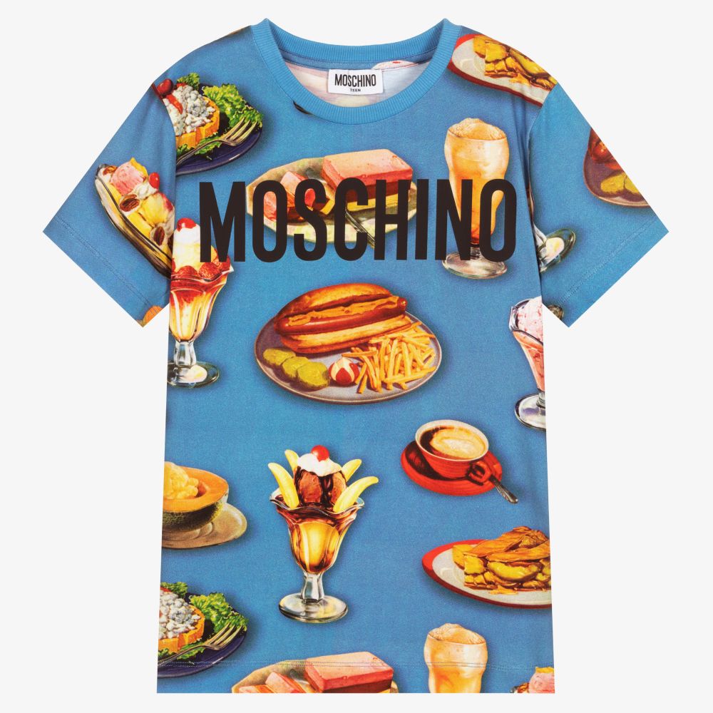 Moschino Kid-Teen - Голубая хлопковая футболка для мальчиков-подростков | Childrensalon