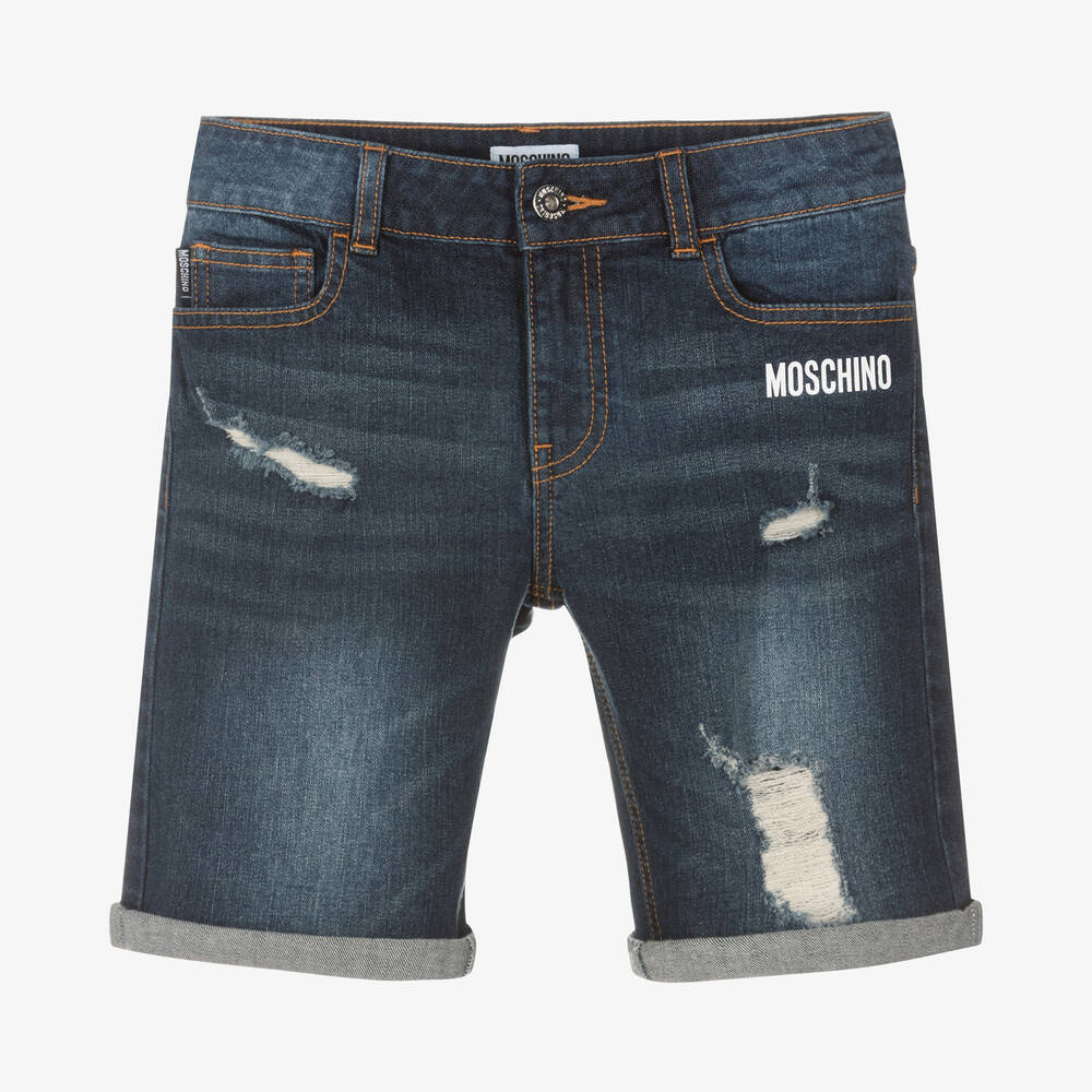 Moschino Kid-Teen - Teen Boys Blue Denim Logo Shorts | Childrensalon