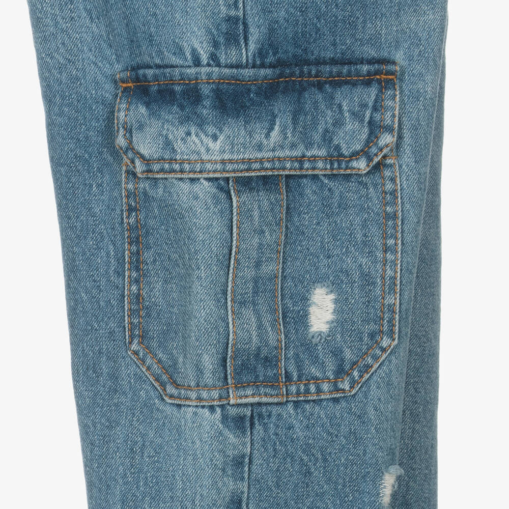 Moschino Kid-Teen-Teen Boys Blue Distressed Denim Cargo Jeans | Childrensalon Outlet