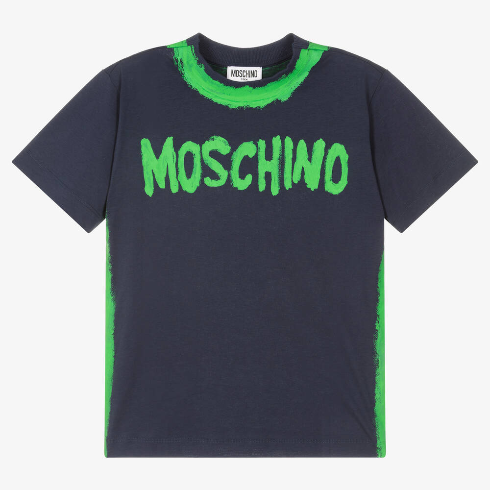 Moschino Kid-Teen - Teen Boys Blue & Green Logo T-Shirt | Childrensalon