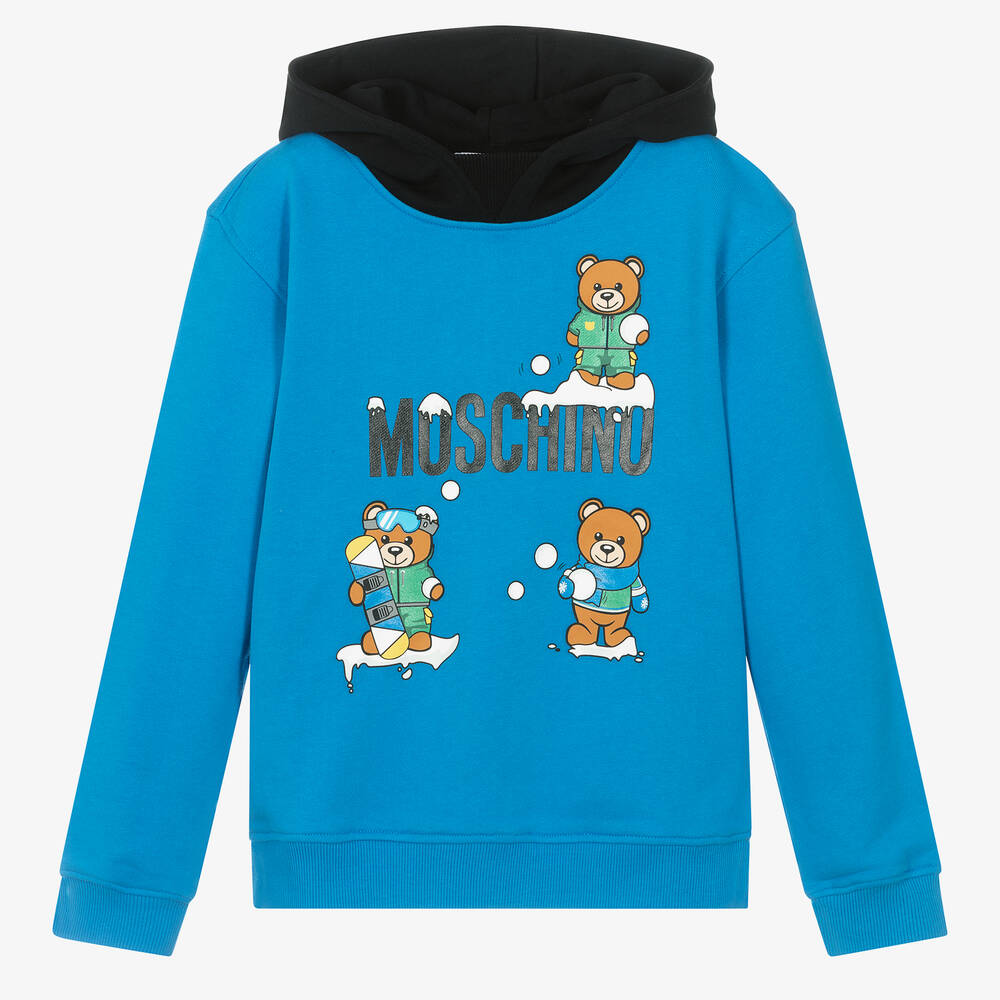 Moschino Kid-Teen - Teen Boys Blue Logo Hoodie | Childrensalon