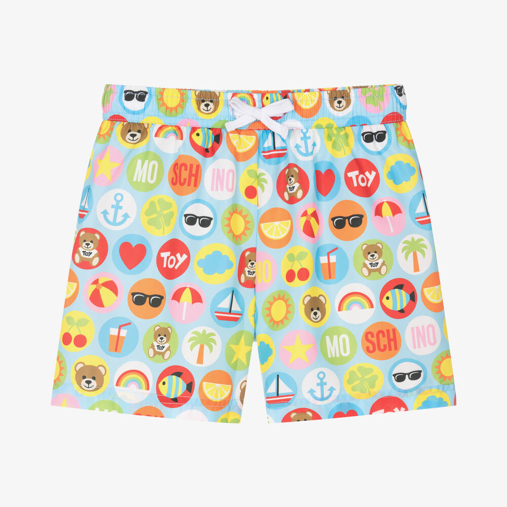 Moschino Kid-Teen - Teen Boys Blue Logo Swim Shorts | Childrensalon