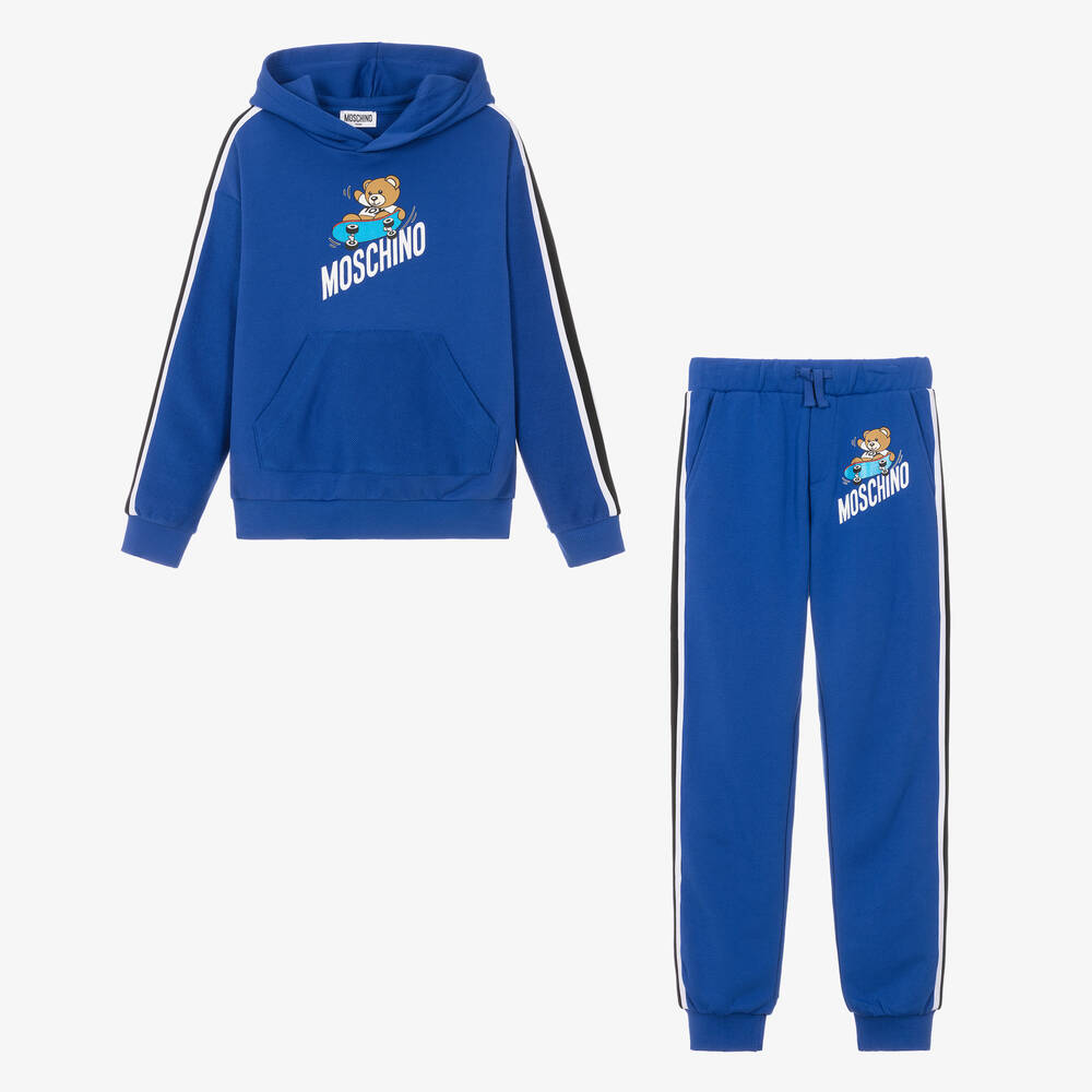 Moschino Kid-Teen - بدلة رياضية بطبعة تيدي بير قطن لون أزرق | Childrensalon