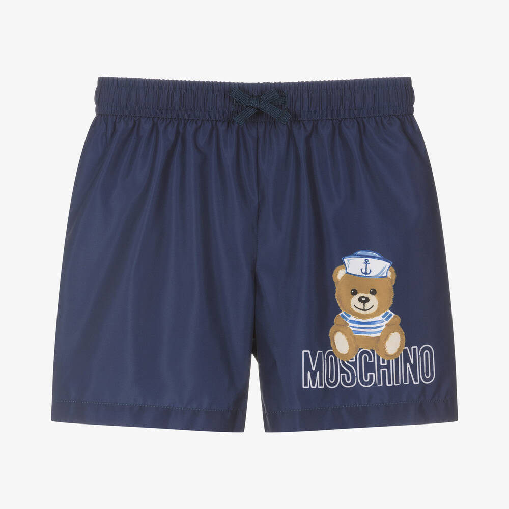 Moschino Kid-Teen - Teen Boys Blue Teddy Bear Logo Swim Shorts | Childrensalon