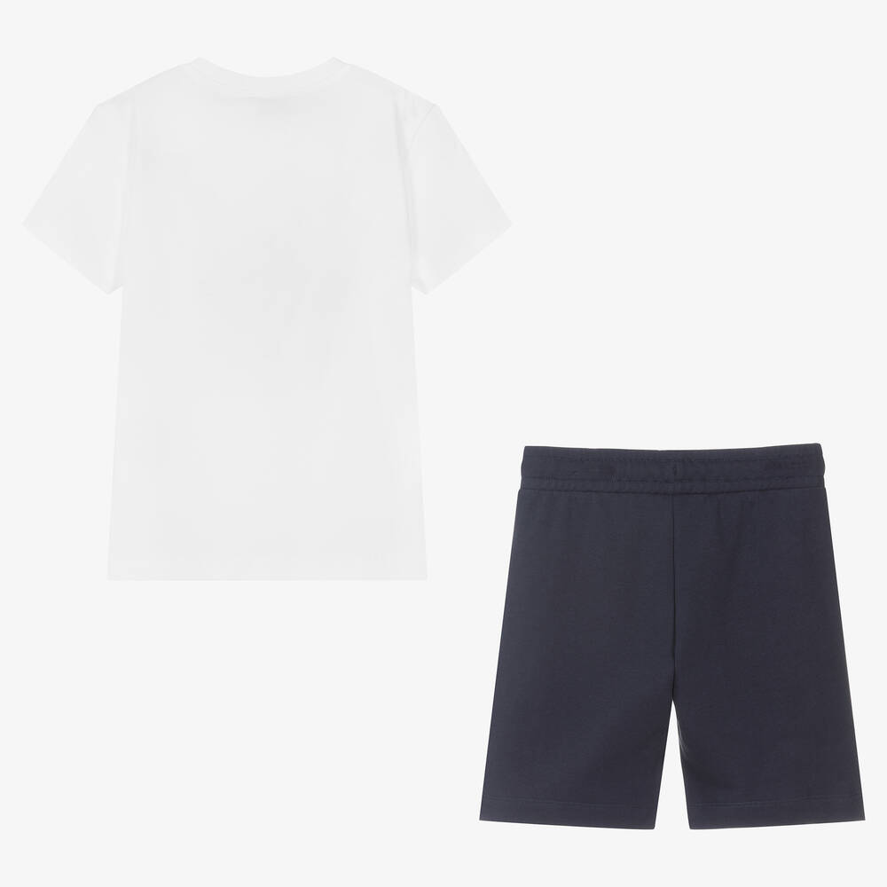 Moschino Kid-Teen-Teen Boys White & Blue Cotton Logo Shorts Set | Childrensalon Outlet
