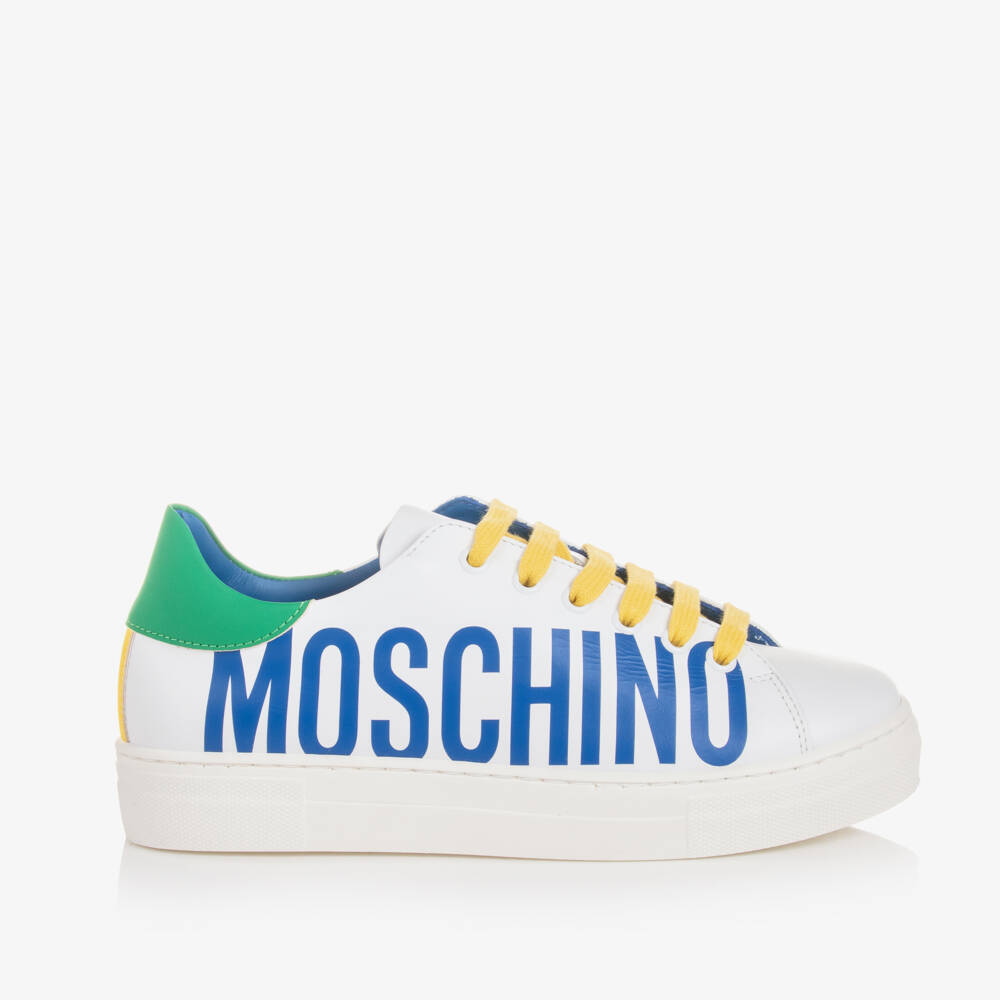Moschino Kid-Teen-Teen Boys White & Blue Sneaker | Childrensalon Outlet