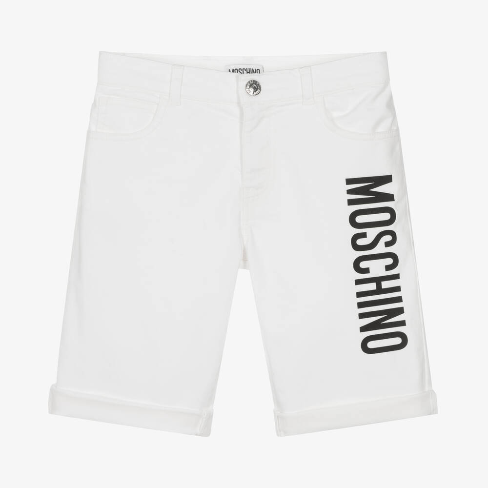Moschino Kid-Teen - Teen Boys White Cotton Logo Shorts  | Childrensalon