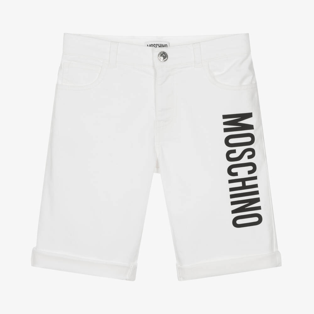 Moschino Kid-Teen-Teen Boys White Cotton Logo Shorts  | Childrensalon Outlet