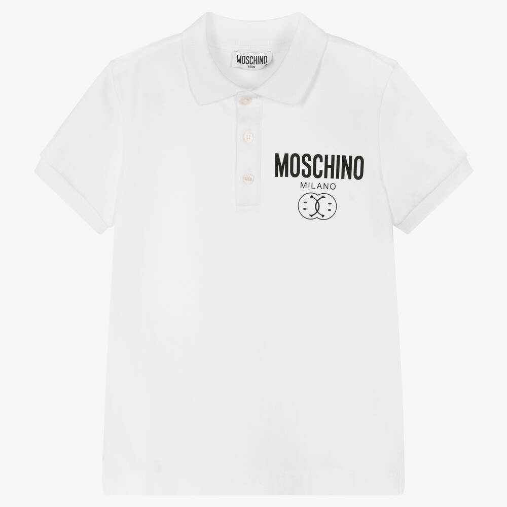 Moschino Kid-Teen - Teen Boys White Double Smiley Polo Shirt | Childrensalon