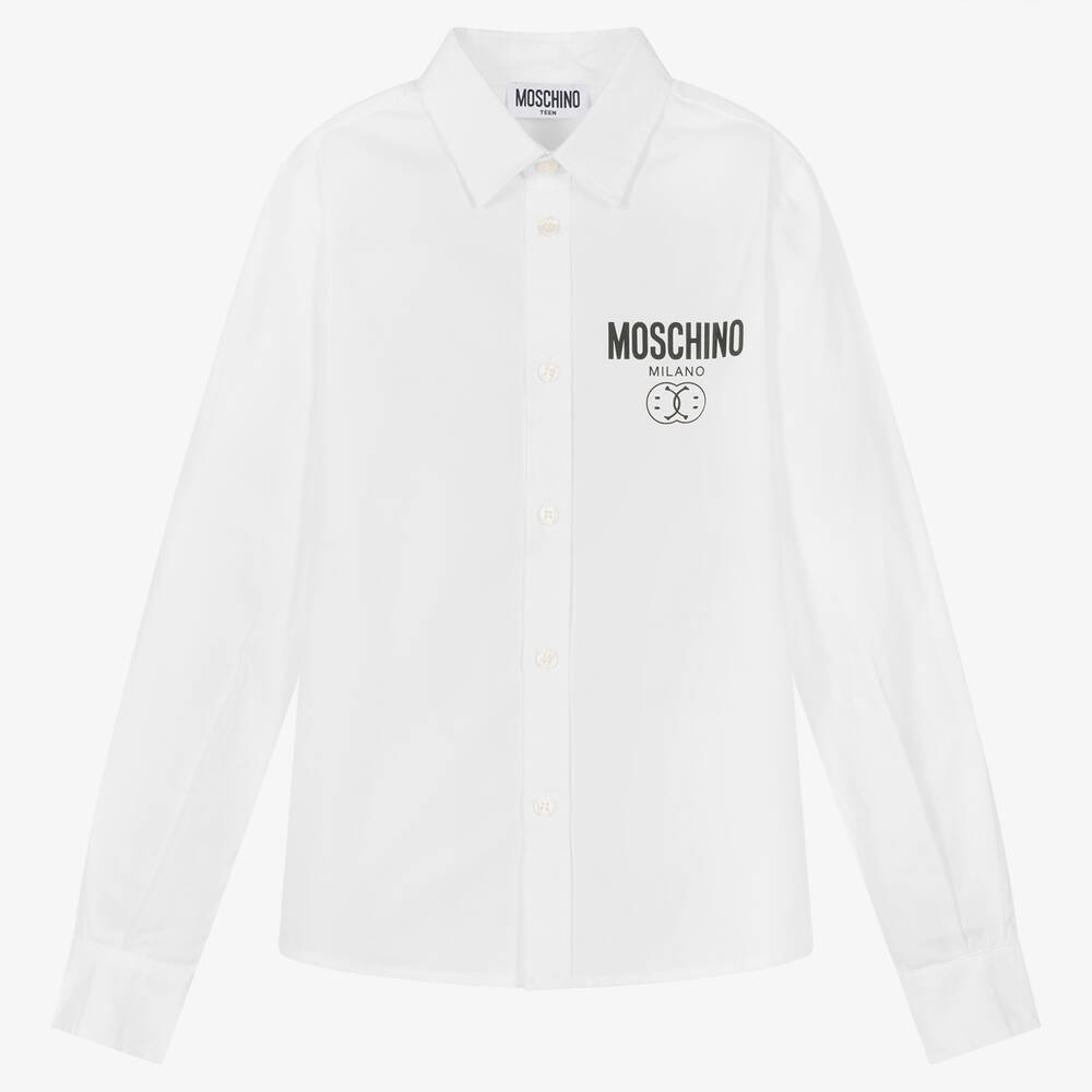 Moschino Kid-Teen - قميص تينز ولادي قطن بوبلين لون أبيض | Childrensalon