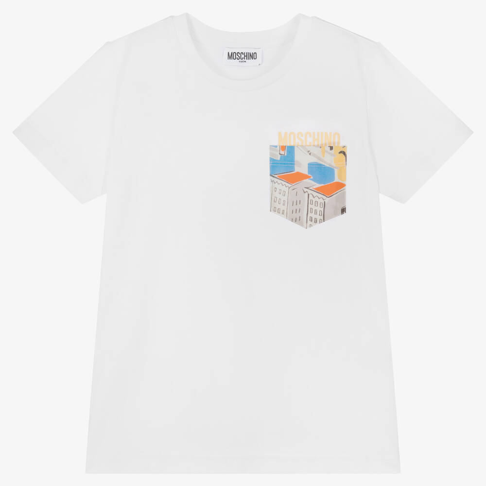 Moschino Kid-Teen - Teen Boys White Logo T-Shirt | Childrensalon