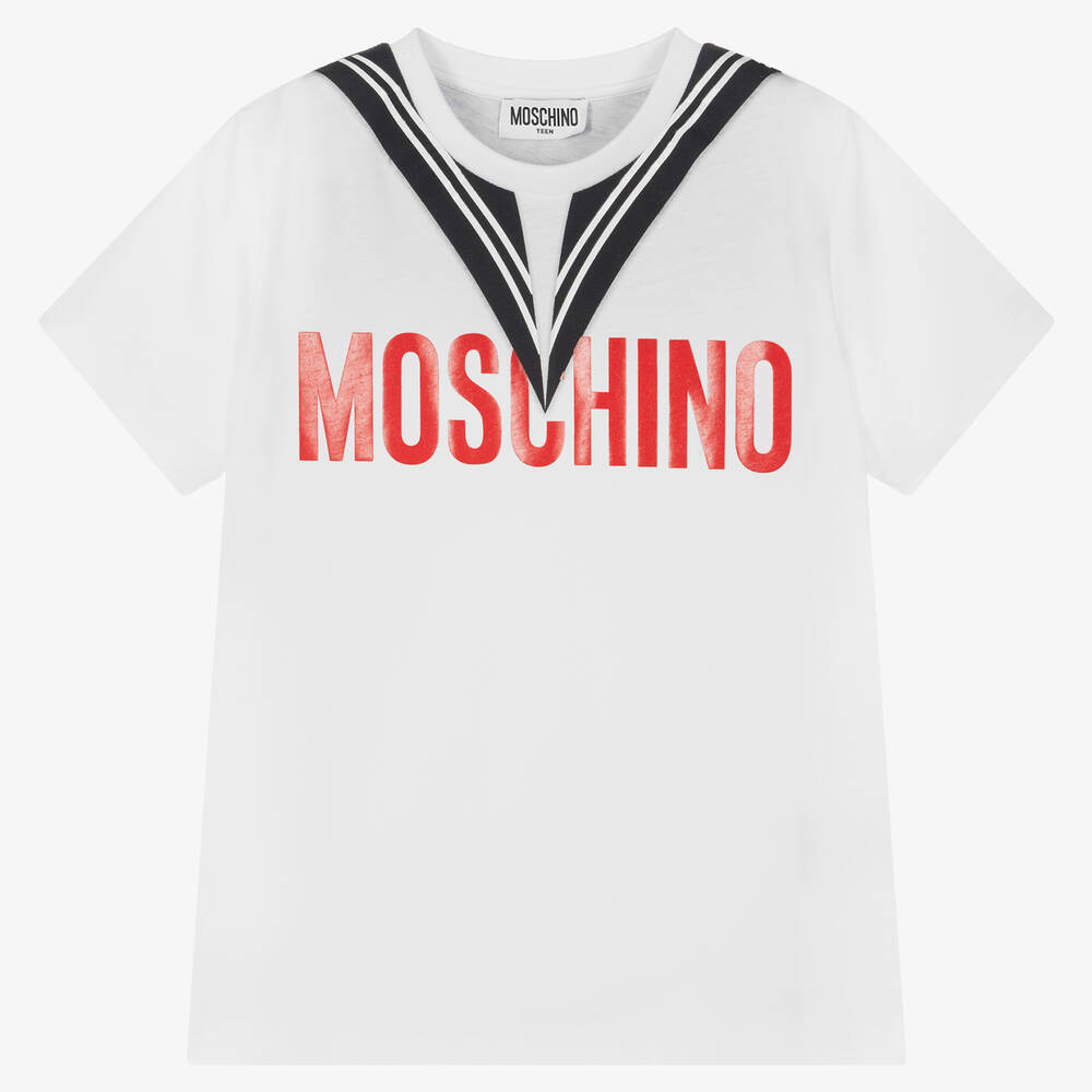 Moschino Kid-Teen - Teen Boys White Sailor-Style Logo T-Shirt | Childrensalon