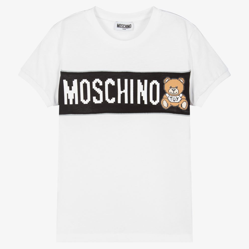 Moschino Kid-Teen - تيشيرت تينز ولادي قطن جيرسي لون أبيض | Childrensalon