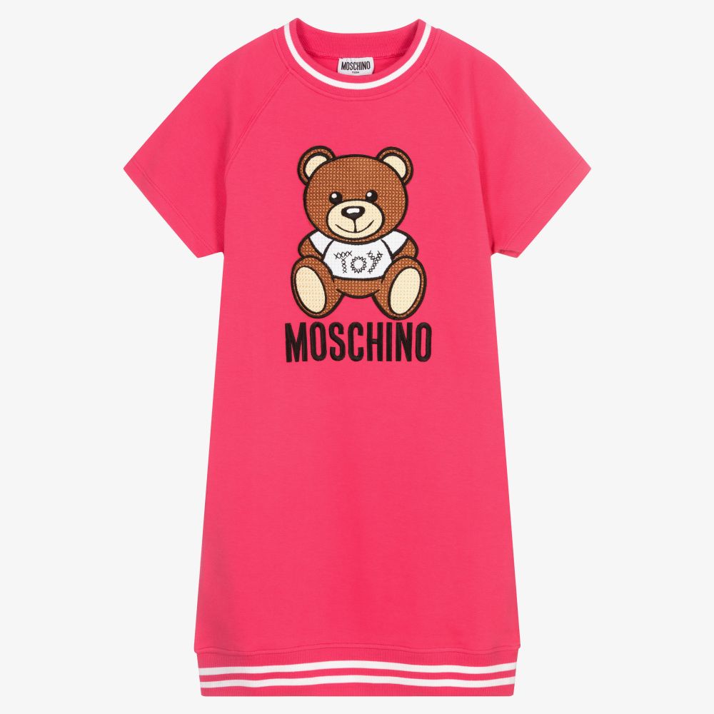Moschino Kid-Teen - فستان تينز بناتي قطن بيكيه لون زهري فيوشيا | Childrensalon