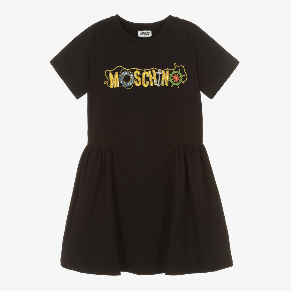 Moschino Kid-Teen - فستان تينز بناتي قطن جيرسي لون أسود | Childrensalon