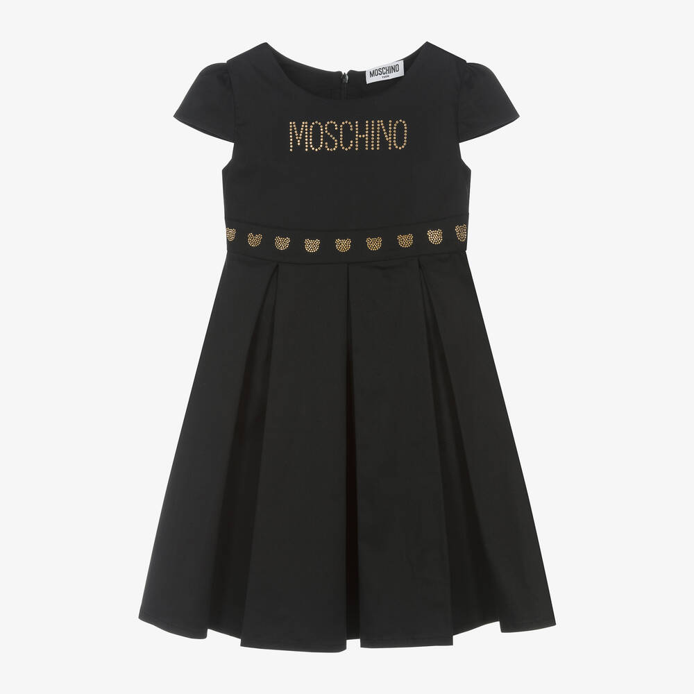 Teen Girls Black Cotton Teddy Studs Dress