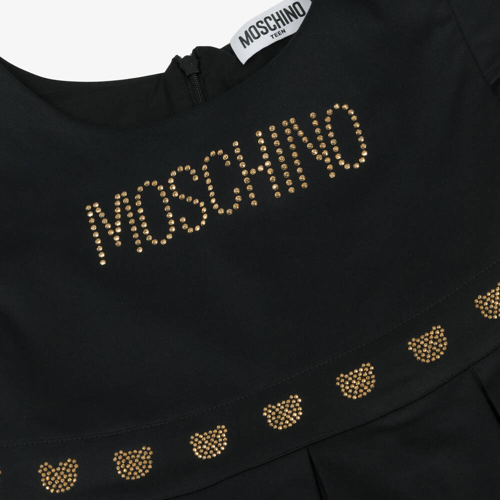 Moschino Kid-Teen-Teen Girls Black Cotton Teddy Studs Dress | Childrensalon Outlet